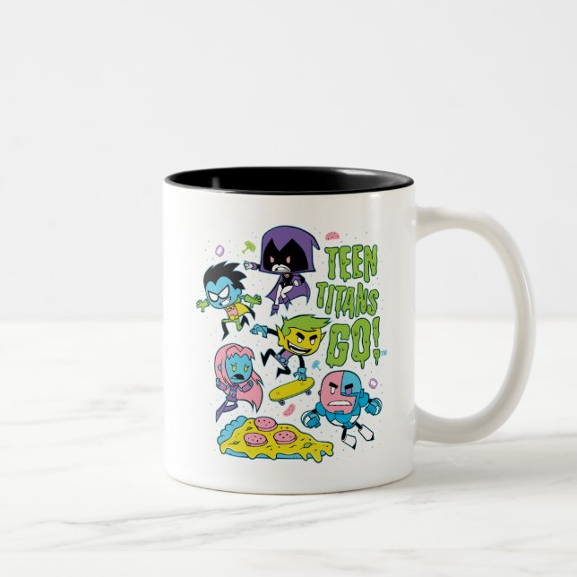 Teen Titans Go! | Gnarly 90's Pizza Graphic Two-Tone Coffee Mug (Right)