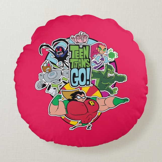 Teen Titans Go! | Team Group Graphic Round Cushion (Front)