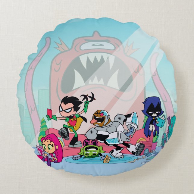 Teen Titans Go! | Tentacled Monster Approaches Round Cushion (Front)