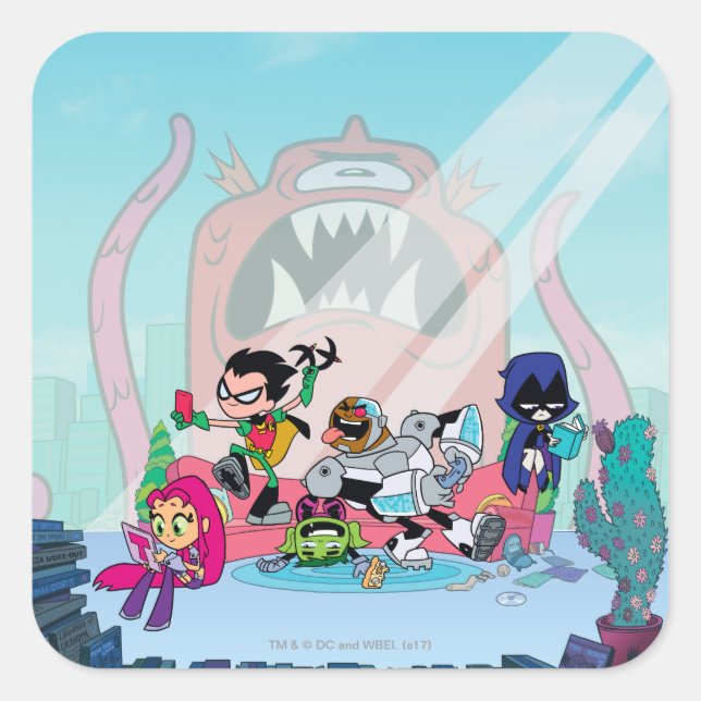 Teen Titans Go! | Tentacled Monster Approaches Square Sticker (Front)