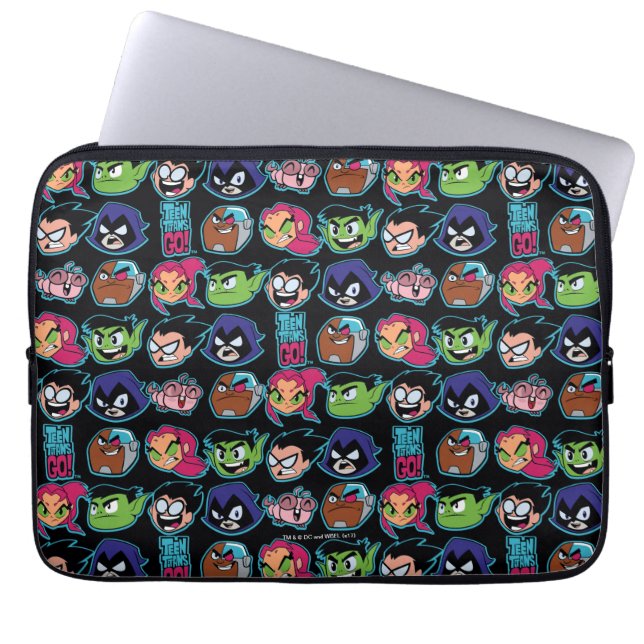 Teen Titans Go! | Titans Head Pattern Laptop Sleeve (Front)