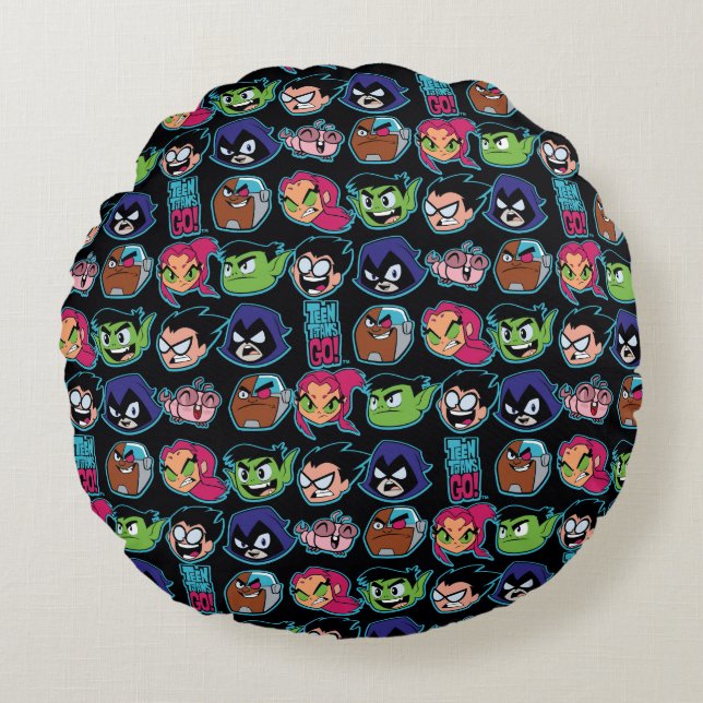 Teen Titans Go! | Titans Head Pattern Round Cushion (Front)