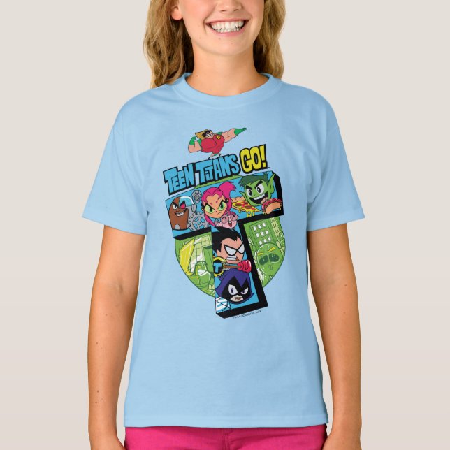 Teen Titans Go! | Titans Tower Collage T-Shirt (Front)