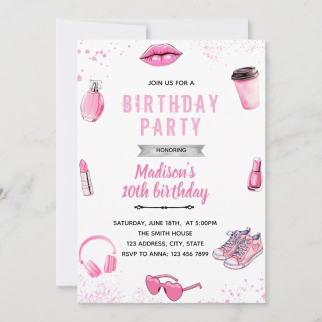 Teen tween Girl Birthday Invitation (Front)