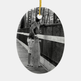 Teen with Longboard Ceramic Ornament