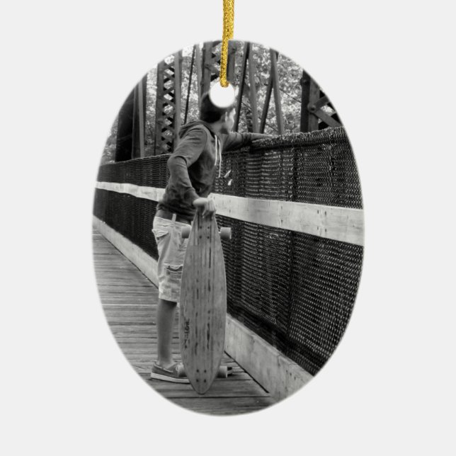 Teen with Longboard Ceramic Ornament (Front)