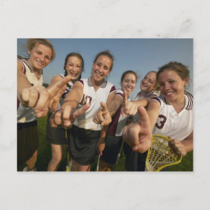 Teenage (16-17) lacrosse team signalling number postcard
