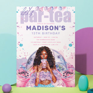 Teenage African American Boba Bubble Tea Birthday Invitation