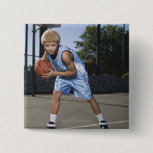 Teenage boy on basketball court 2 15 cm square badge