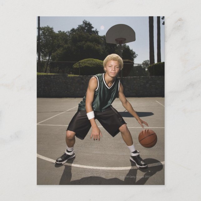 Teenage boy on basketball court postcard (Front)