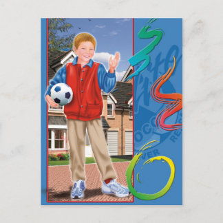 Teenage boy with soccer ball postcard