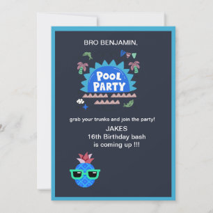 teenage bro grab trunks pool party birthday splash invitation