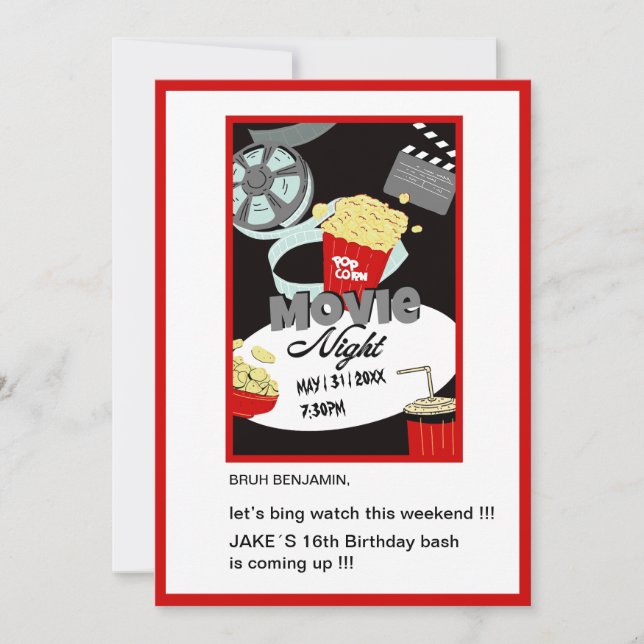 teenage Bruh binge watch movie fun birthday night Invitation (Front)