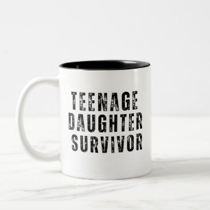 Teenage Daughter Survivor Funny Vintage Two-Tone Coffee Mug