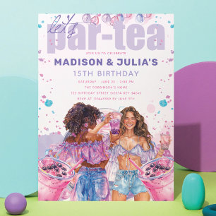 Teenage Double Boba Bubble Tea Birthday Invitation