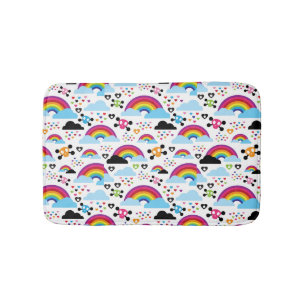 Teenage emo rainbow skull background bath mat
