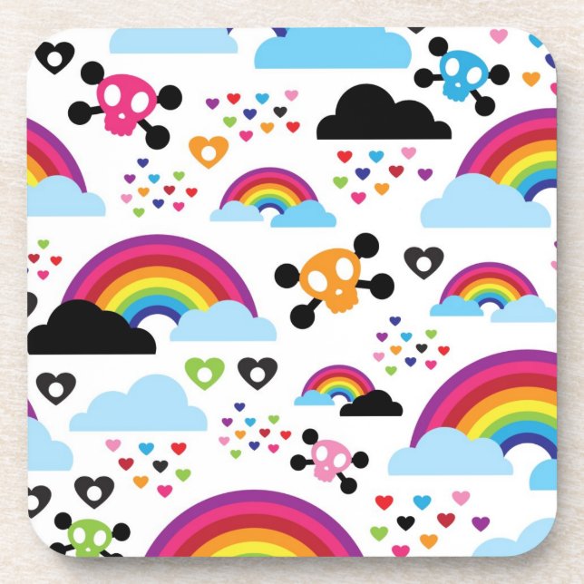 Teenage emo rainbow skull background coaster (Front)