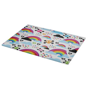 Teenage emo rainbow skull background cutting board