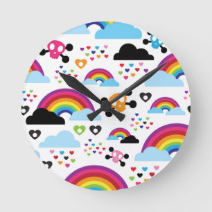 Teenage emo rainbow skull background round clock