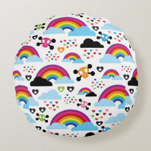 Teenage emo rainbow skull background round cushion