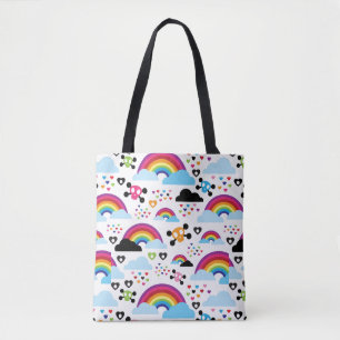 Teenage emo rainbow skull background tote bag