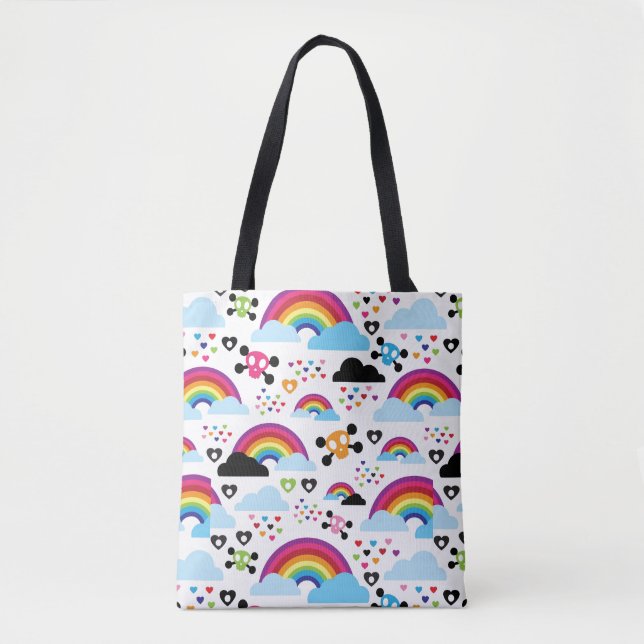 Teenage emo rainbow skull background tote bag (Front)