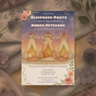 Teenage Girl Charming Sleepover Birthday Party Invitation