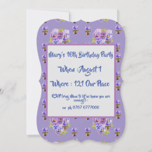 Teenage Girls Purple Floral Birthday Invitation