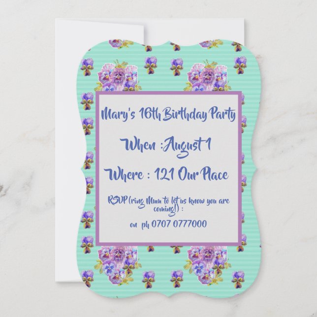 Teenage Girls Purple Floral Birthday Invitation (Front)