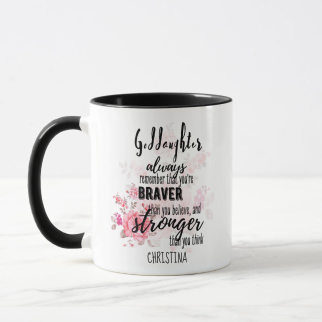 Teenage GODDAUGHTER Motivational Quote Floral Mug (Left)