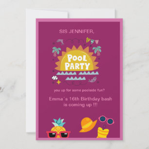 teenage sis you up pool party fun birthday invitation