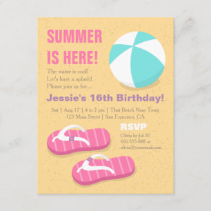 Teenage Summer Flip Flop Beach Birthday Party Invitation