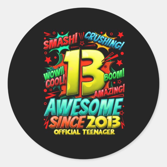 Teenager 13 Year Old Boys 13th Birthday Boy  Classic Round Sticker (Front)