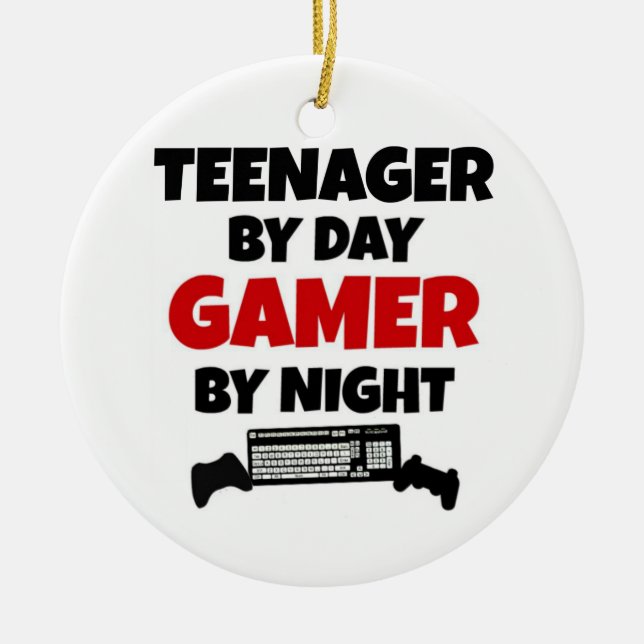 Teenager by Day Gamer by Night Ceramic Tree Decoration (Front)