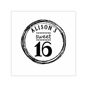 Teenager girl sweet sixteen birthday party stamp. self-inking stamp