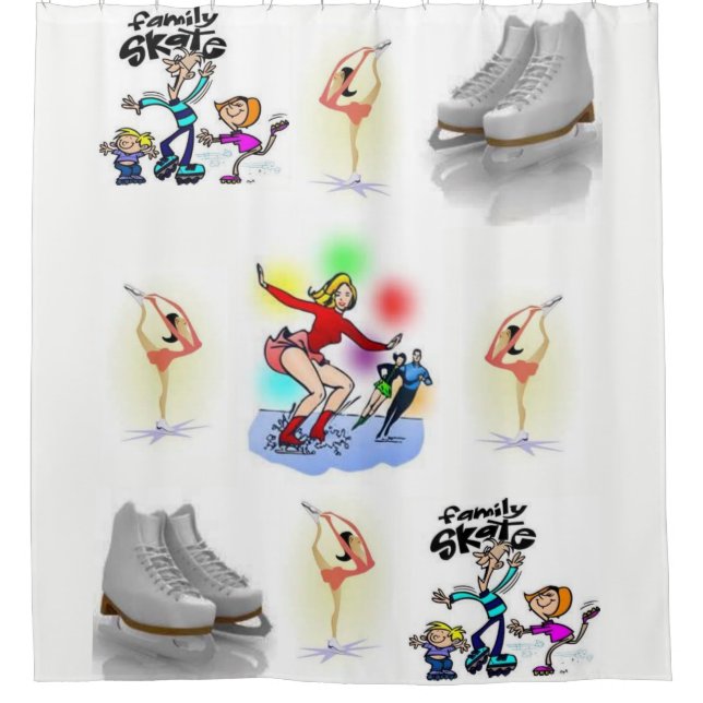 Teenager ice skating figure white showercurtain shower curtain (Front)