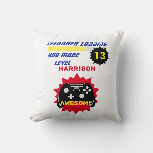 Teenager Loading Funny Gamer Personalised Birthday Cushion (Front)