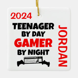 Teenager Loves Playing Video Games Ceramic Ornament