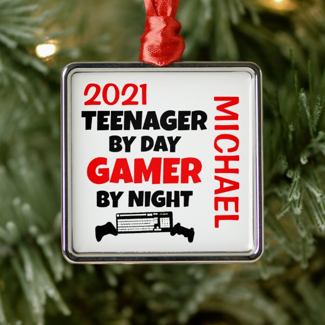 Teenager Loves Playing Video Games CUSTOM Metal Ornament (Tree)