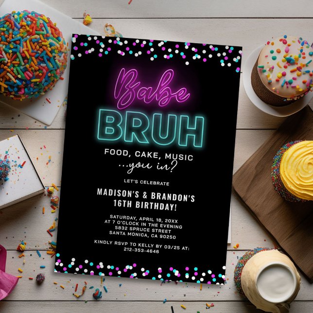 Teenager Neon Joint Birthday Party Invitation (Creator Uploaded)
