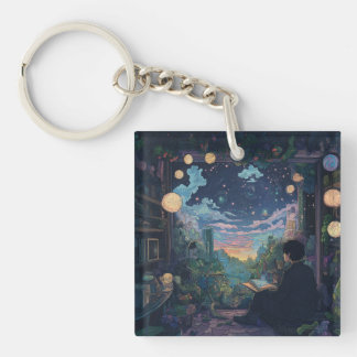 teenager sitting in his room lofi key ring