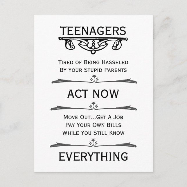 Teenagers Act Now Postcard (Front)