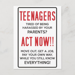 Teenagers, Tired of Being Harassed? Act Now!! Postcard