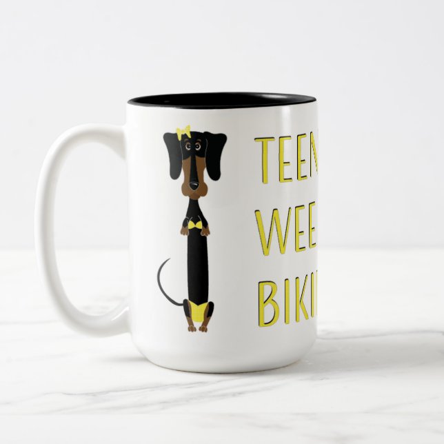 Teenie Weenie Bikini Dachshund Two-Tone Coffee Mug (Left)