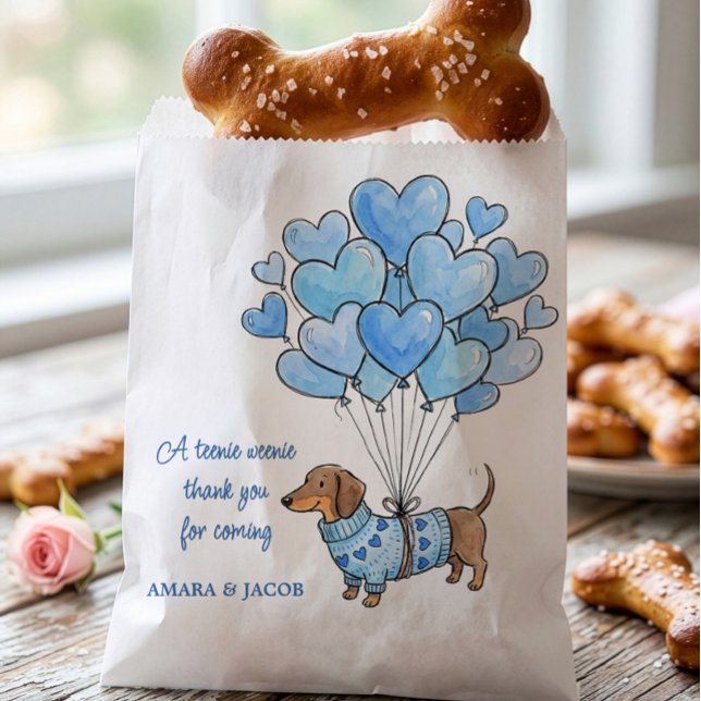 Teenie Weenie Thank You Dachshund Baby Boy Doggie Favour Bag (Favor  "doggie" Bags - Teenie Weenie Sweetheart Dachshund Gender Reveal collection by Darling & May)