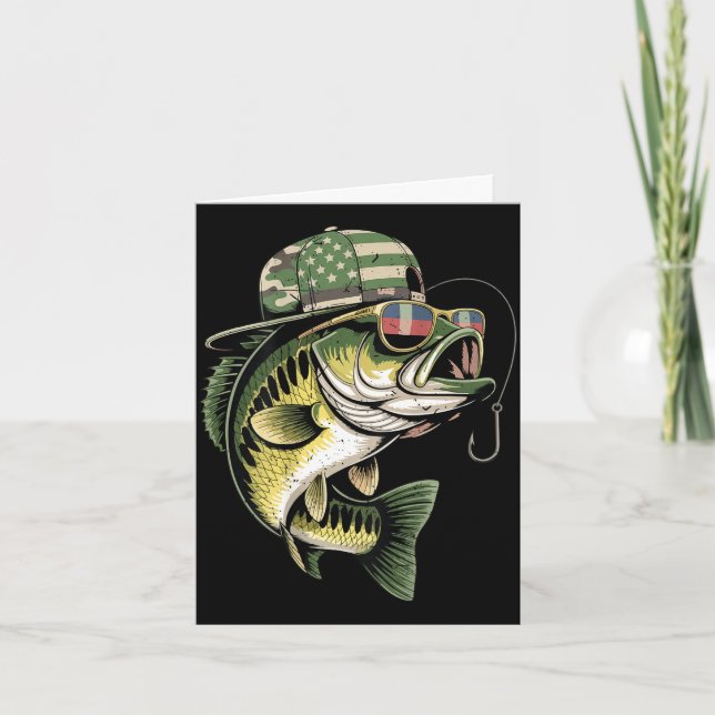 Teens boy camo bass fishing american flag fishing card (Front)