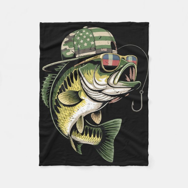 Teens boy camo bass fishing american flag fishing fleece blanket (Front)