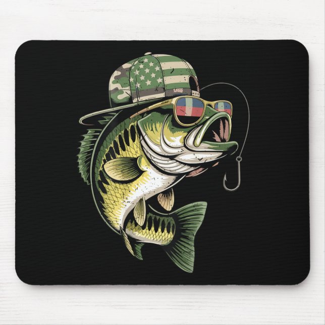 Teens boy camo bass fishing american flag fishing mouse pad (Front)