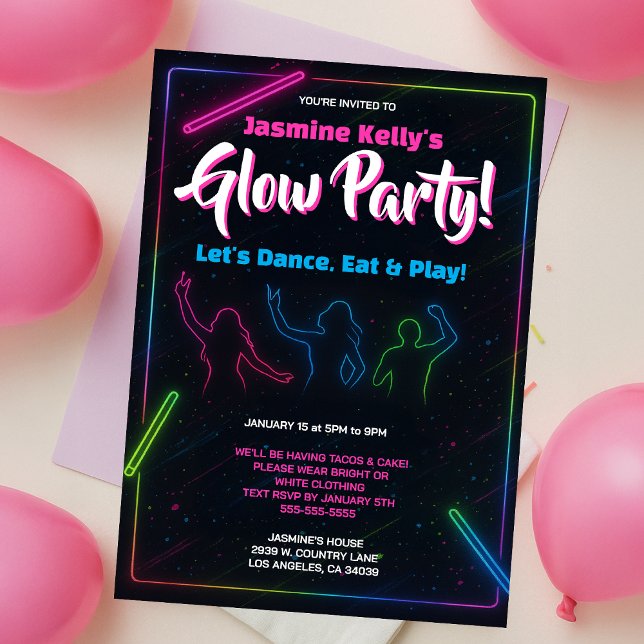 Teens Neon Glow Party Silhouette Dance   Invitation (Creator Uploaded)