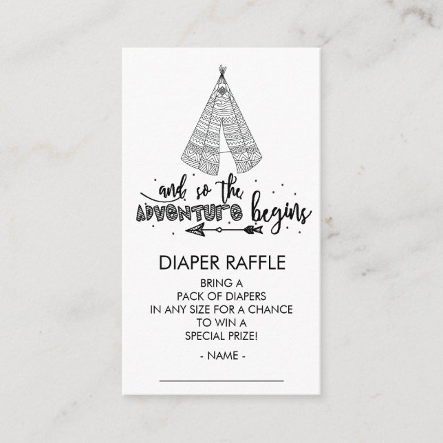 Teepee Adventure begins Baby Shower Diaper Ticket Enclosure Card (Front)
